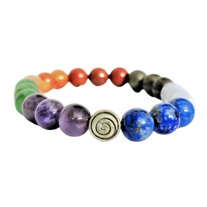 7 Chakra 8MM Bracelet with spiral charm for chakra balance