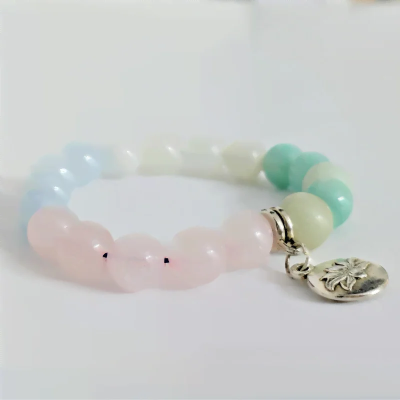 Stress Relief Multistone Bracelet with Lotus Charm for Stress Relief, Anxiety Relief & Calming
