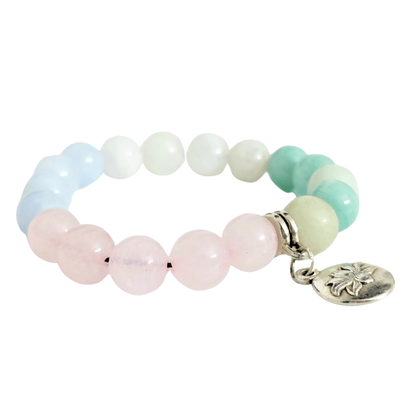 Stress Relief Multistone Bracelet with Lotus Charm for Stress Relief, Anxiety Relief & Calming