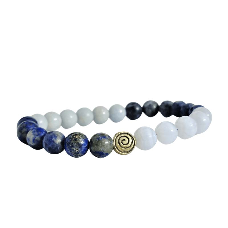 Throat Chakra Multistone Bracelet with Spiral Charm helpful for Communication, Calming