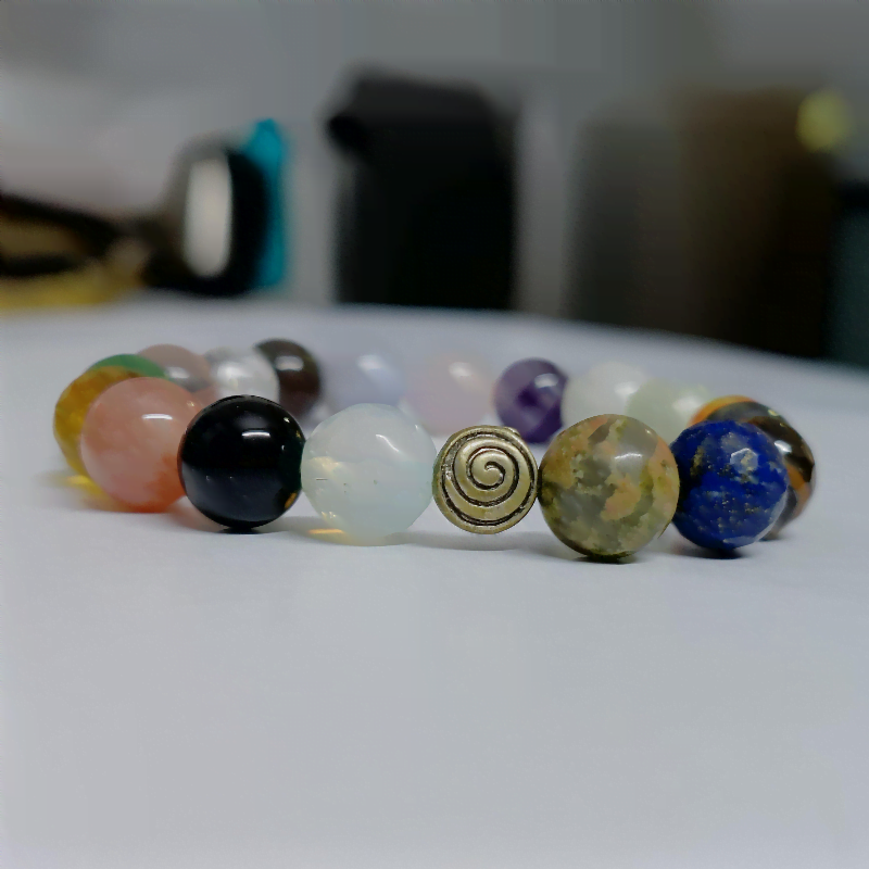 7 CHakra Multistone Bracelet with Spiral Charm good for growth & expansion,