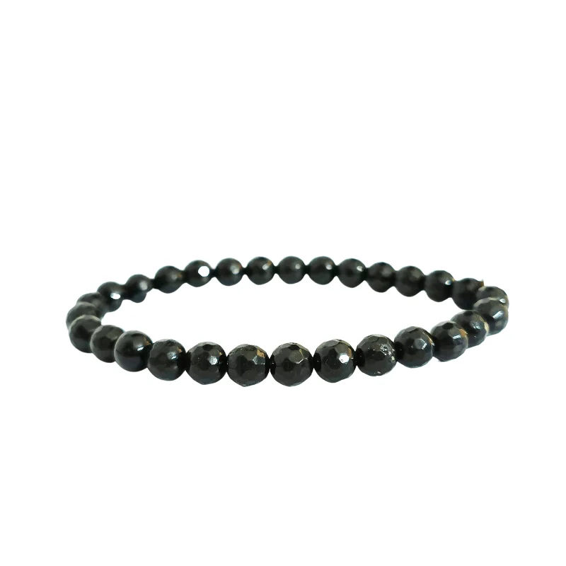 Black Tourmaline 6mm Faceted Bead Bracelet symbolize for Protecting, grounding