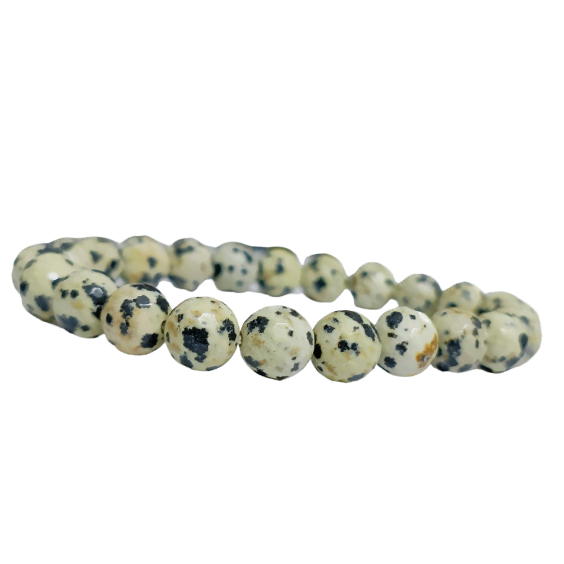Dalmatian Jasper 8mm Faceted Bead Bracelet symbolize for Happiness, Uplifting
