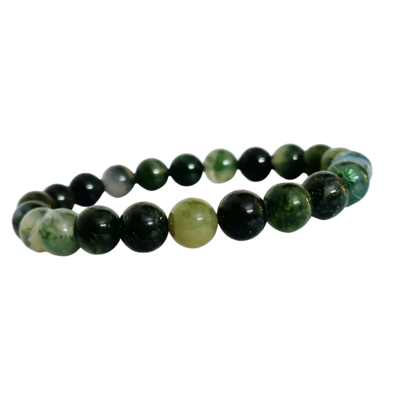 Moss Agate 8mm Round Bead Bracelet for New Beginnings, Transformation