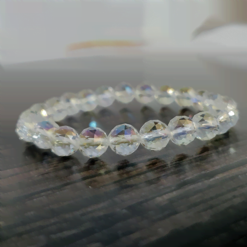 Multi Aura Quartz 10MM Faceted Bead Bracelet for Spirituality, Universal Energies