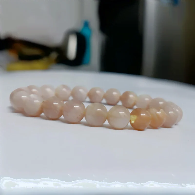Peach Moonstone 8mm Round Bead Bracelet for Emotional balance, Creativity & Calming