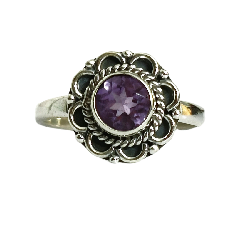 Amethyst Floral Silver Ring symbol for Protection, Calming