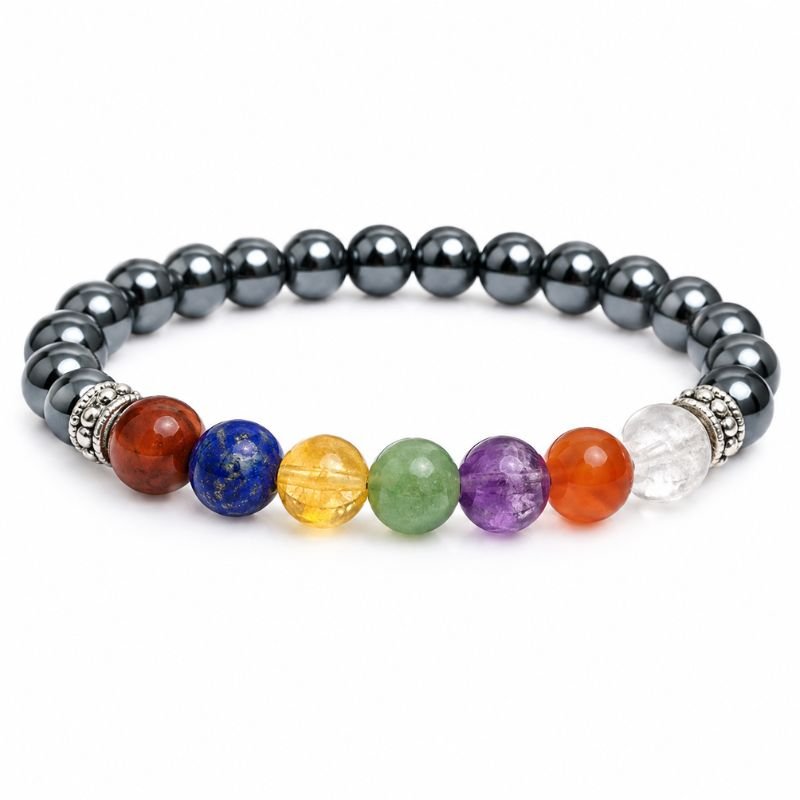 Hematite 8MM with 7 Chakra stone beads bracelet for healing and protection