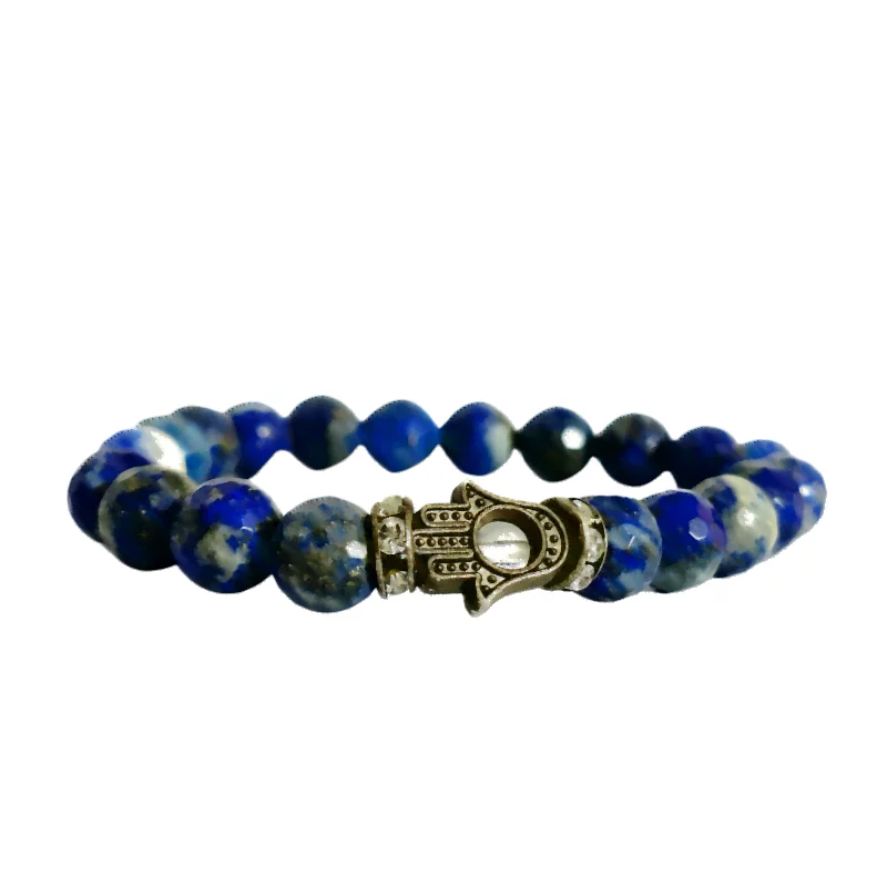 Lazuli Bead Bracelet with Hamsa Charm symbolize for Awareness, Communication, Intution, Wisdom & Inner Connection