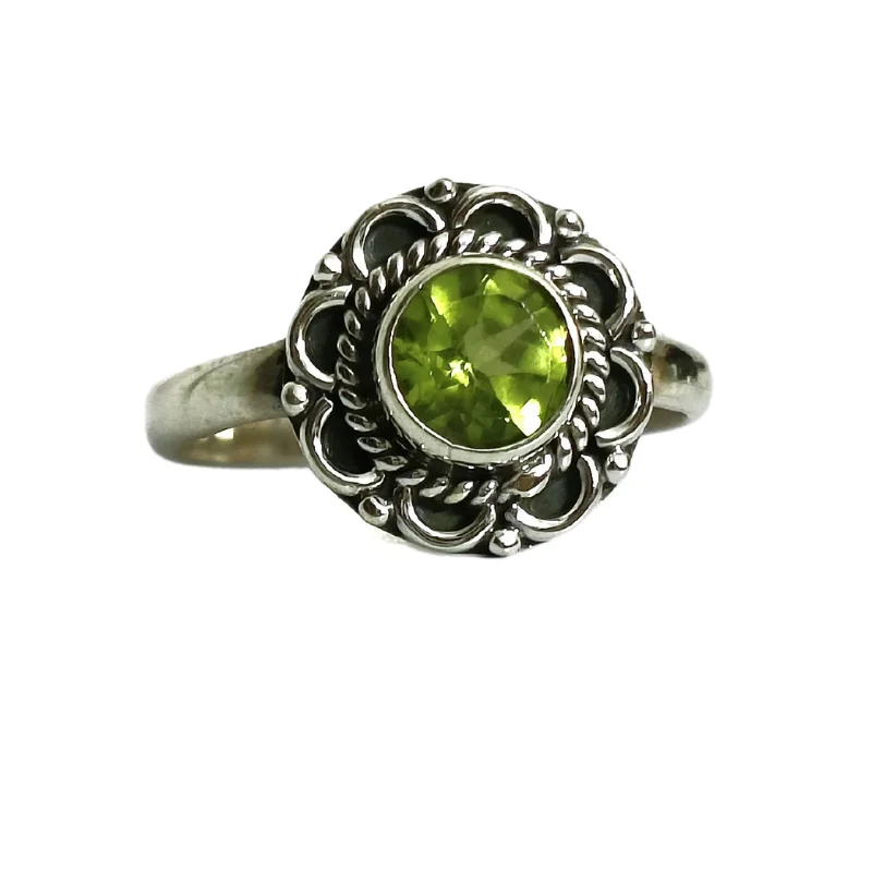 Peridot Floral Silver Ring for Abundance, Harmony