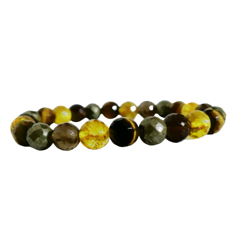 Solar Chakra 8mm mixed bead bracelet symbolize for Property, willpower, action, strength, success