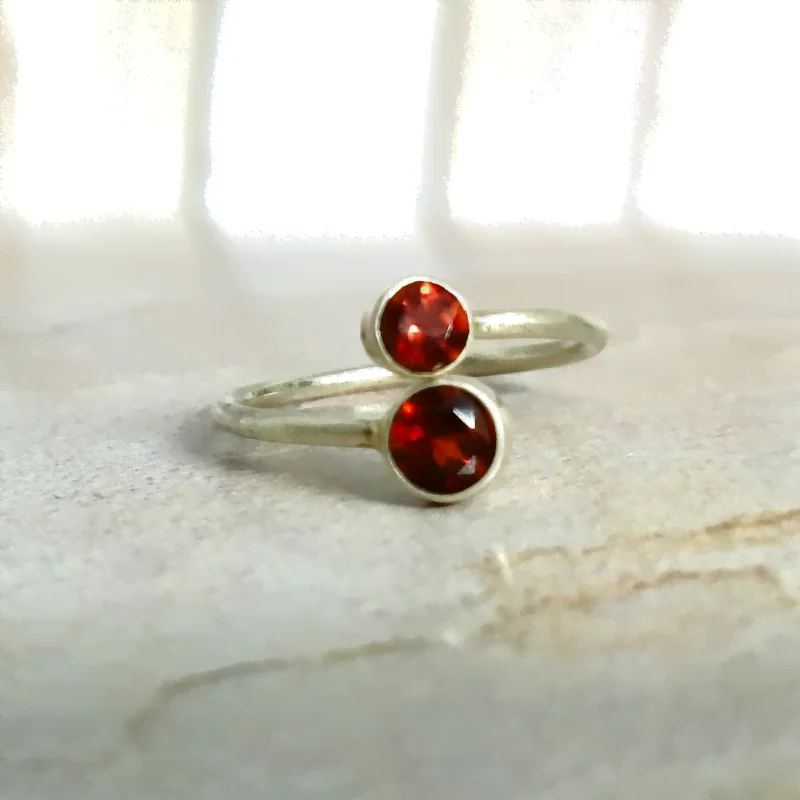 Garnet Twin Round Silver Adjustable Ring symbolize for Energy, Health, Passion, Prosperity