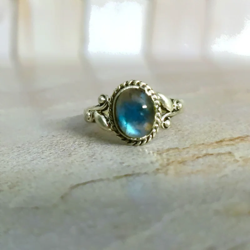 Labradorite Mini Oval Designer Silver Ring symbolize for Intuition, psychic Awareness, Spirituality