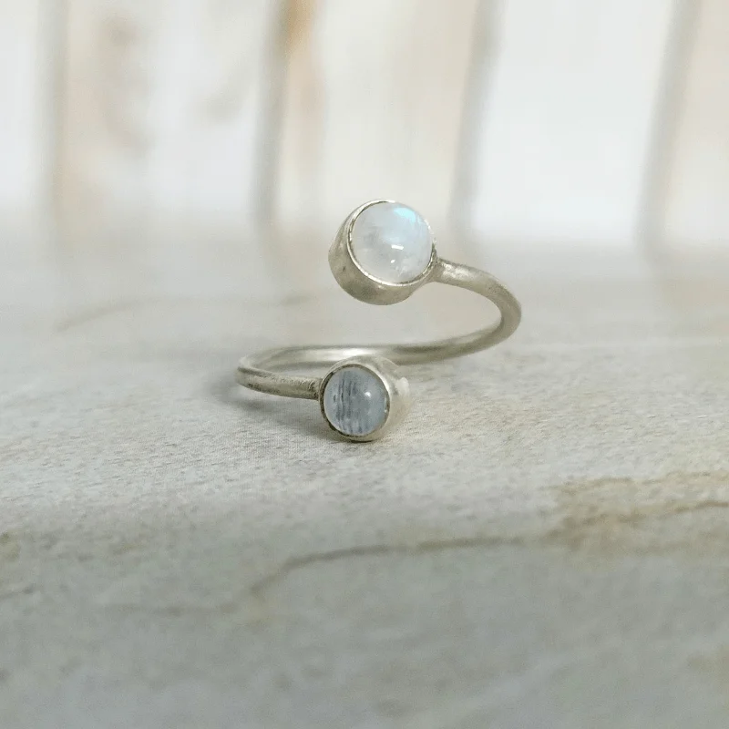 Moonstone Mini Round Adjustable Silver Ring for Balance, Calming