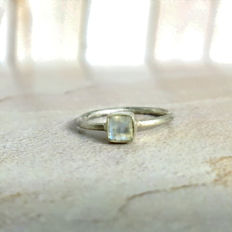Moonstone Mini Square Silver Ring symbolize for Balance, Calming