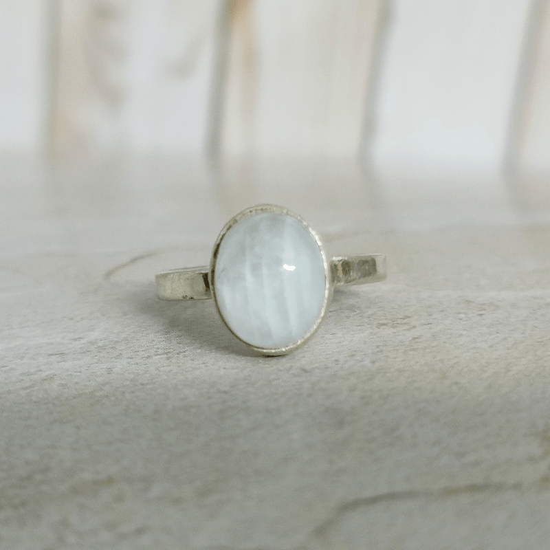 Moonstone Oval Silver Ring symbolize for Balance, Calming