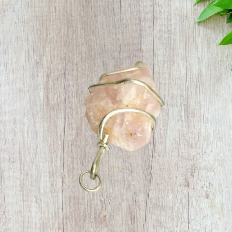 Raw Rose Quartz Metal Pendant for Love, harmony