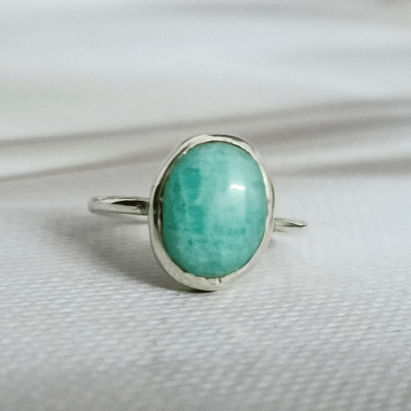 Amazonite Oval Silver Ring for Protection, Calming