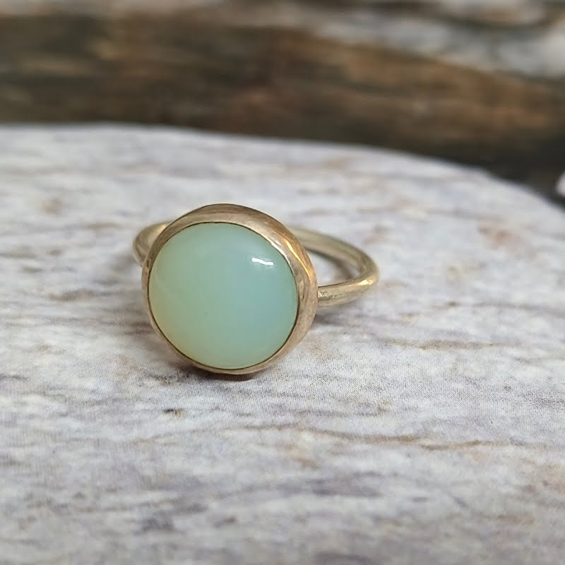 Blue Chalcedony Round Silver Ring for Strength, Communication, Peace