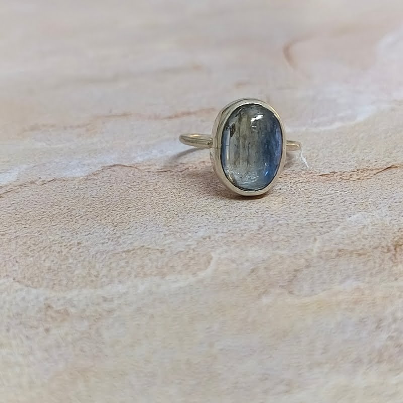Blue Kyanite Oval Silver Ring for Intuition, Communication