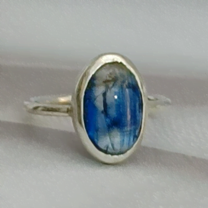 Blue Kyanite Oval Silver Ring for Intuition, Communication