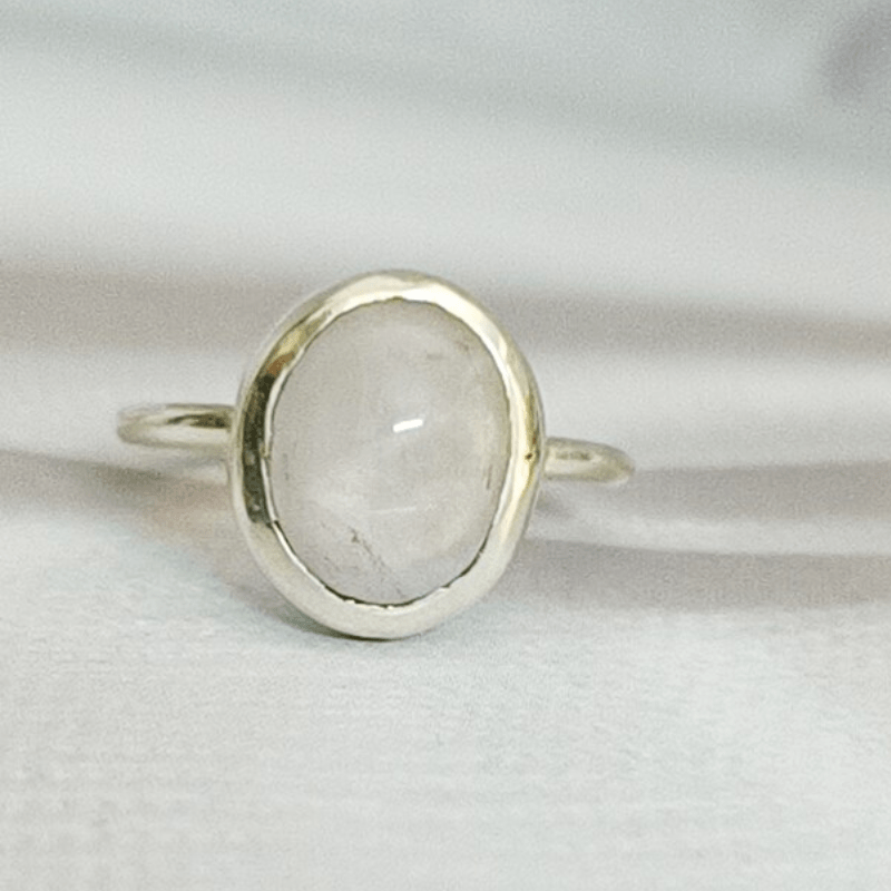 Moonstone Polished Oval Silver Ring for Balance, Calming