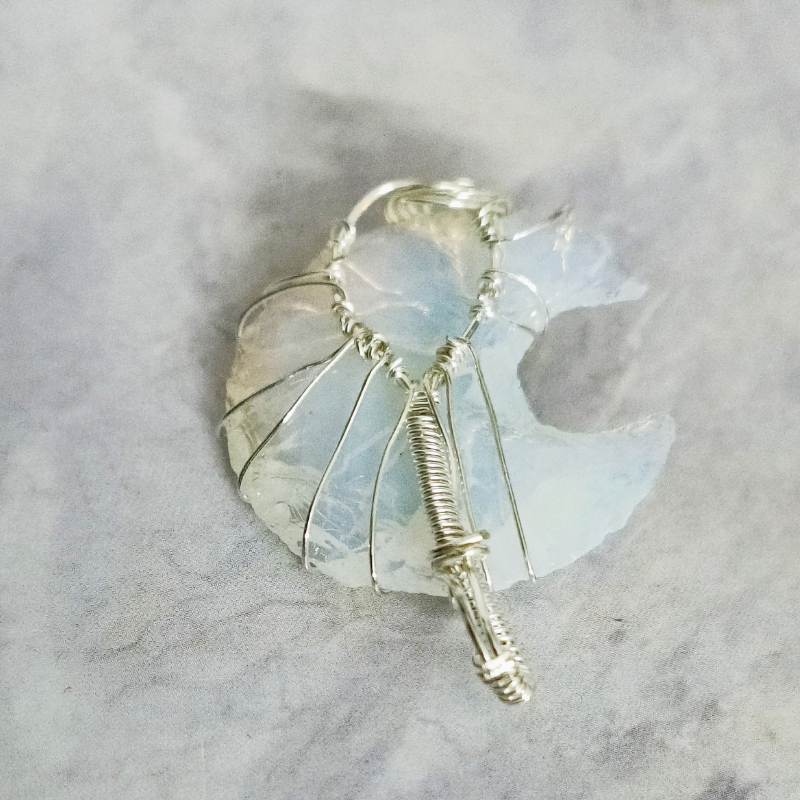 Opalite Wired Moon Pendant for Intuition, Transition