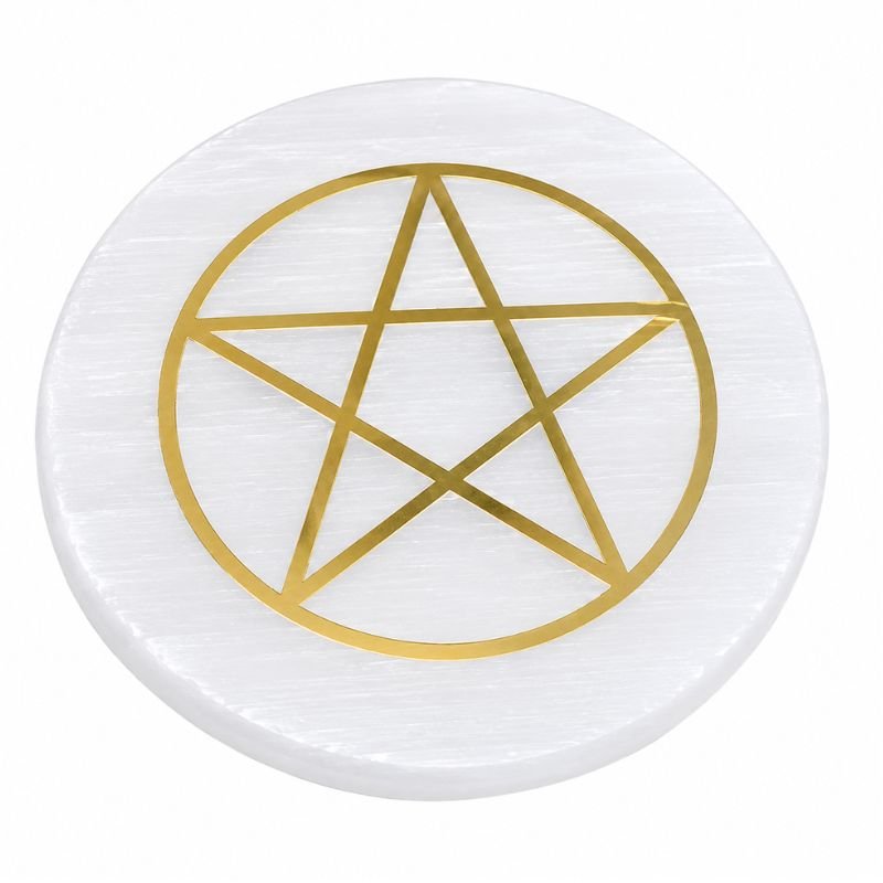 Selenite Charging Plate Star Engraved- 3 Inches for cleansing and charging crystals