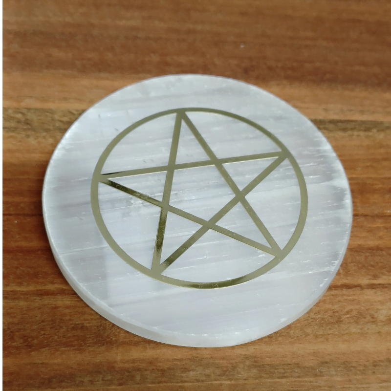Selenite Star Engraved Mini Cleansing Plate_101 for calming and purifying