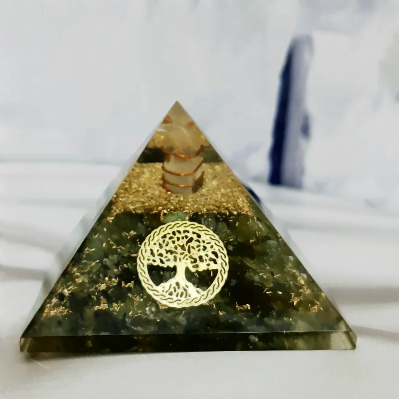Resin Pyramid with Natural Labradorite Chips for Intution, Protection, transformation, balancing
