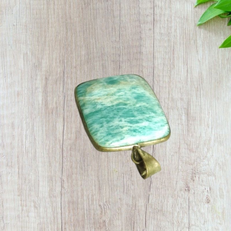 Amazonite Square Metal Pendant for Communication, Calming