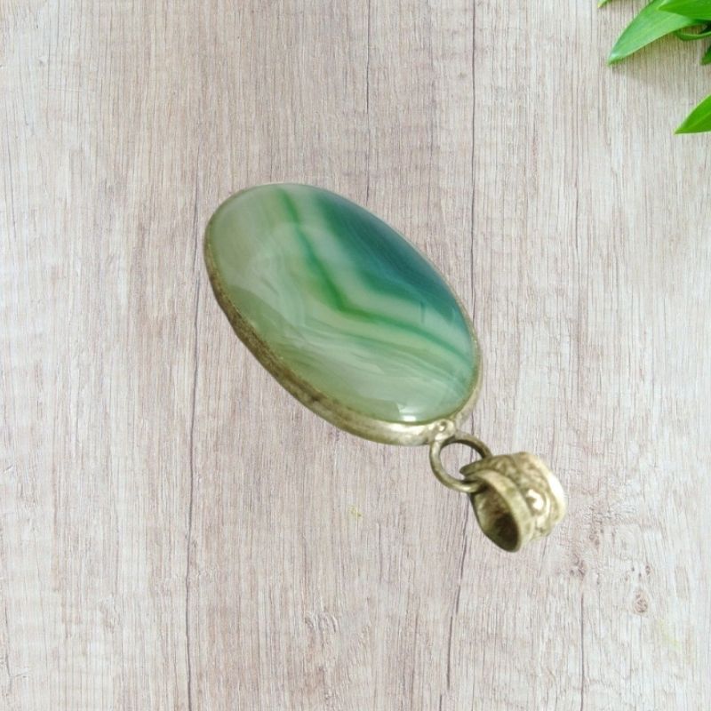 Green Agate Metal Pendant for Harmony, Strength