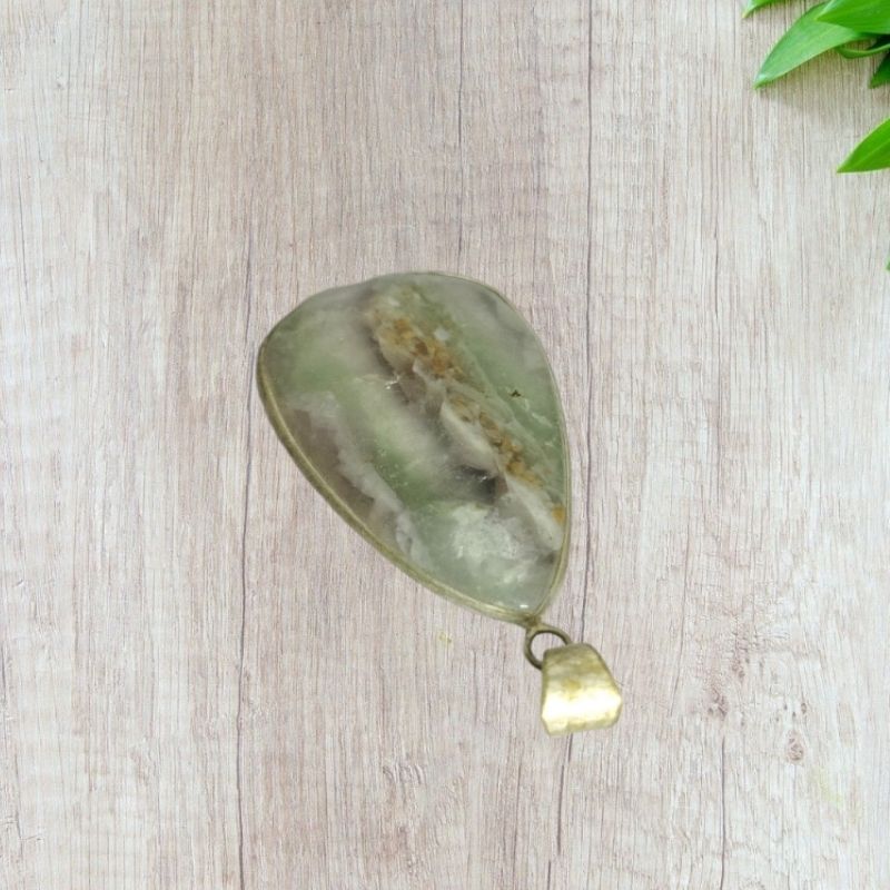 Fluorite Striped Leaf Metal Pendant for Focus, concentration, Aura Cleansing