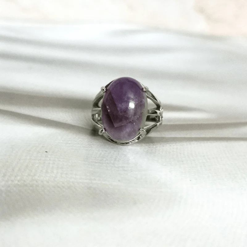 Amethyst Oval Adjustable Metal Ring used for Protection, Calming