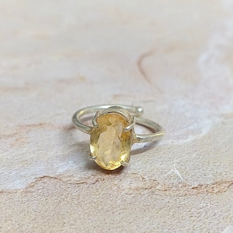 Citrine Faceted Adjustable German Silver Ring for Success, Happiness, Prosperity