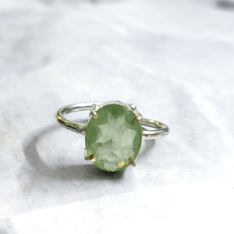 Fluorite Faceted German Silver Adjustable Ring for Chakra Healing, Focus