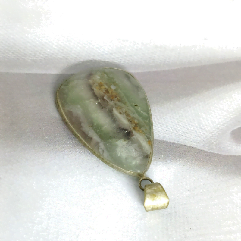 Fluorite Striped Leaf Metal Pendant for Focus, concentration, Aura Cleansing