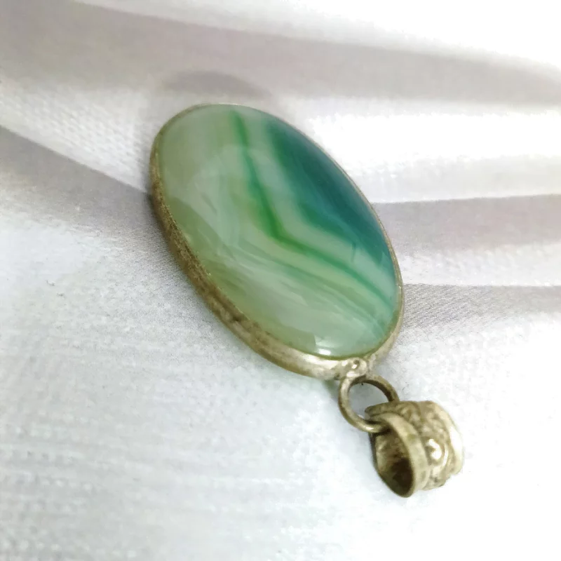 Green Agate Metal Pendant for Harmony, Strength