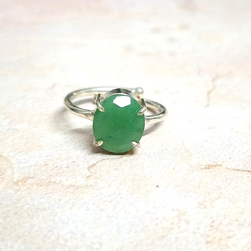 Green Aventurine Adjustable German Silver Ring for Abundance, Growth