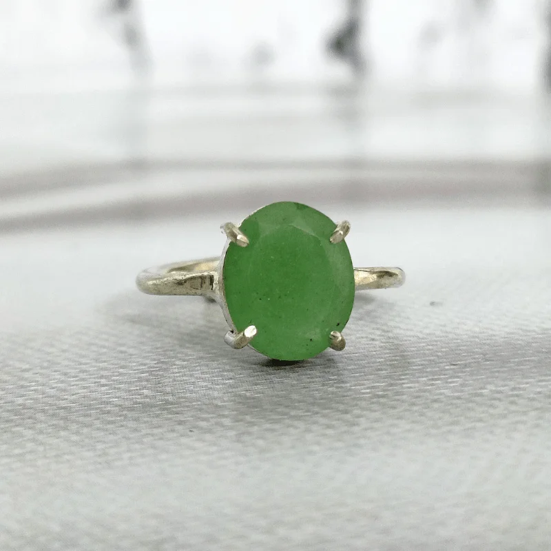 Green Aventurine Faceted Adjustable German Silver Ring for Abundance, Growth