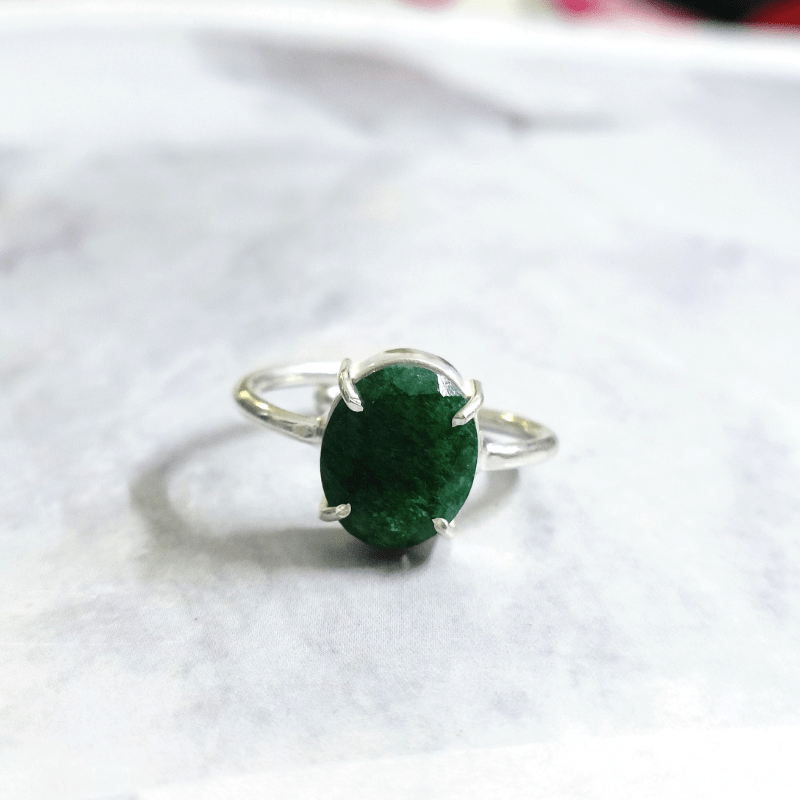Green Jade Faceted Adjustable German Silver Ring for Good Luck, Love, Harmony