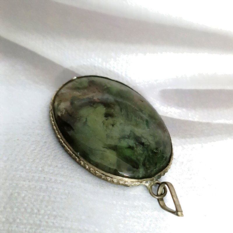 Moss Agate Oval Metal Pendant for New Beginnings, Transformation