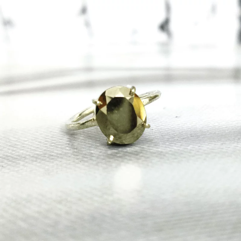 Pyrite Faceted German Silver Ring for Success, Prosperity