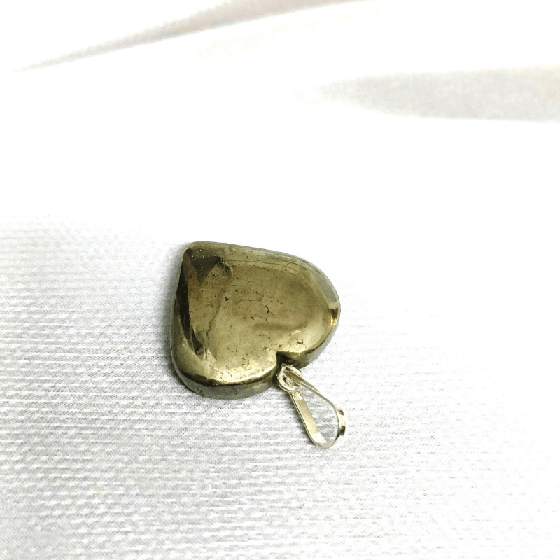 Pyrite Mini Heart Metal Pendant for Prosperity, Abundance