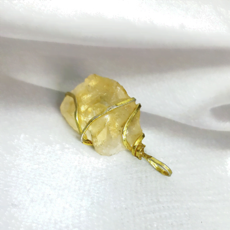 Raw Citrine Wired Pendant for Success, Prosperity