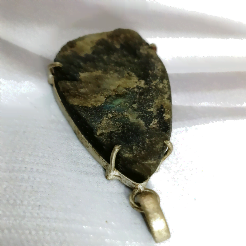 Raw Labradorite Metal Pendant for Intuition Psychic Protection