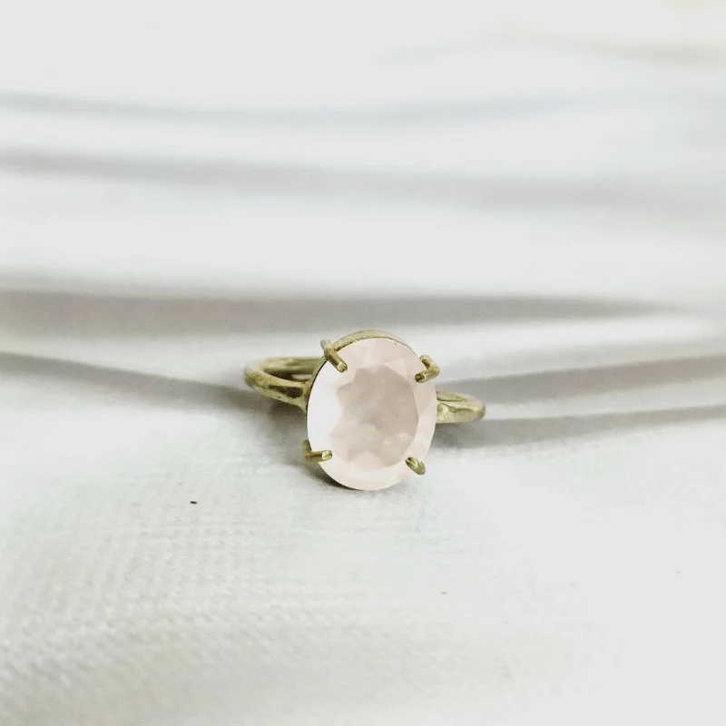 Rose Quartz Faceted Adjustable Metal Ring for Love, Harmony, Relationship