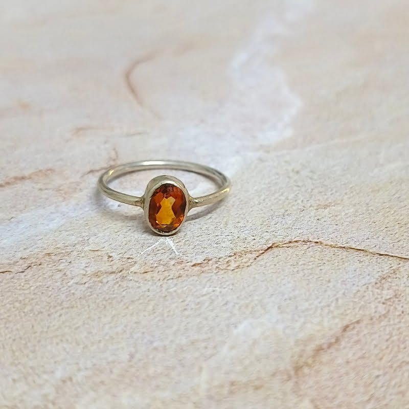 Citrine Faceted Mini Oval Silver Ring for Success, Happiness, Prosperity