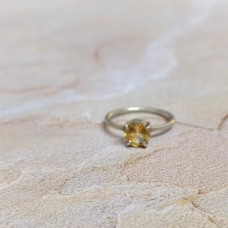 Citrine Mini Round Silver Cut Ring for Success, Happiness, Prosperity
