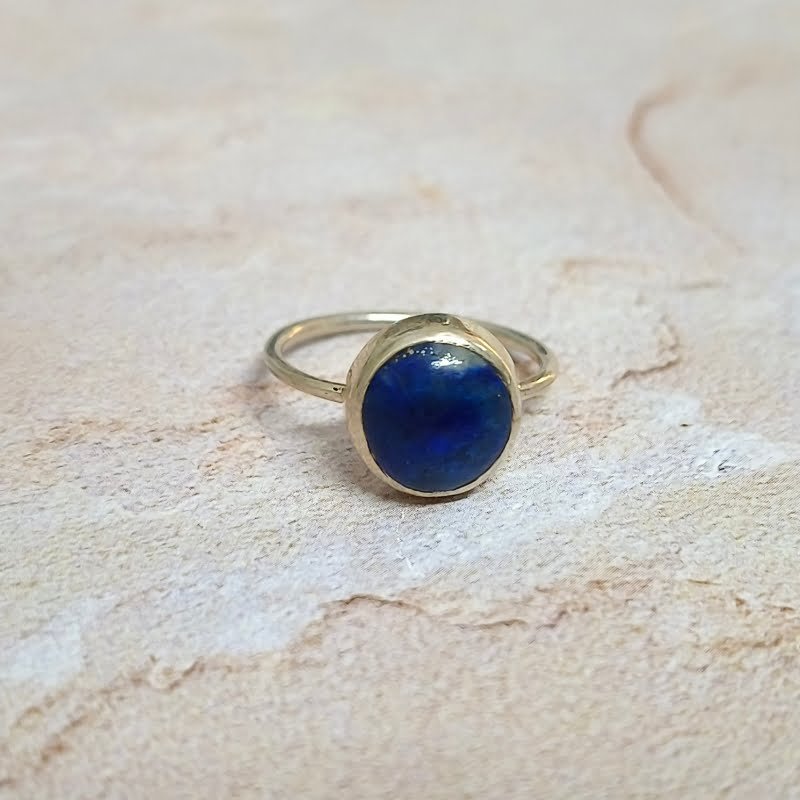 Lapis Lazuli Mini Round Silver Ring for Intution, Wisdom, Communication